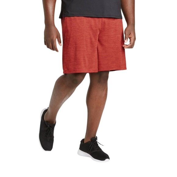 Mens Textured Red Athletic Shorts With Elastic Waistband & Drawstring Medium 9 - Picture 5 of 10
